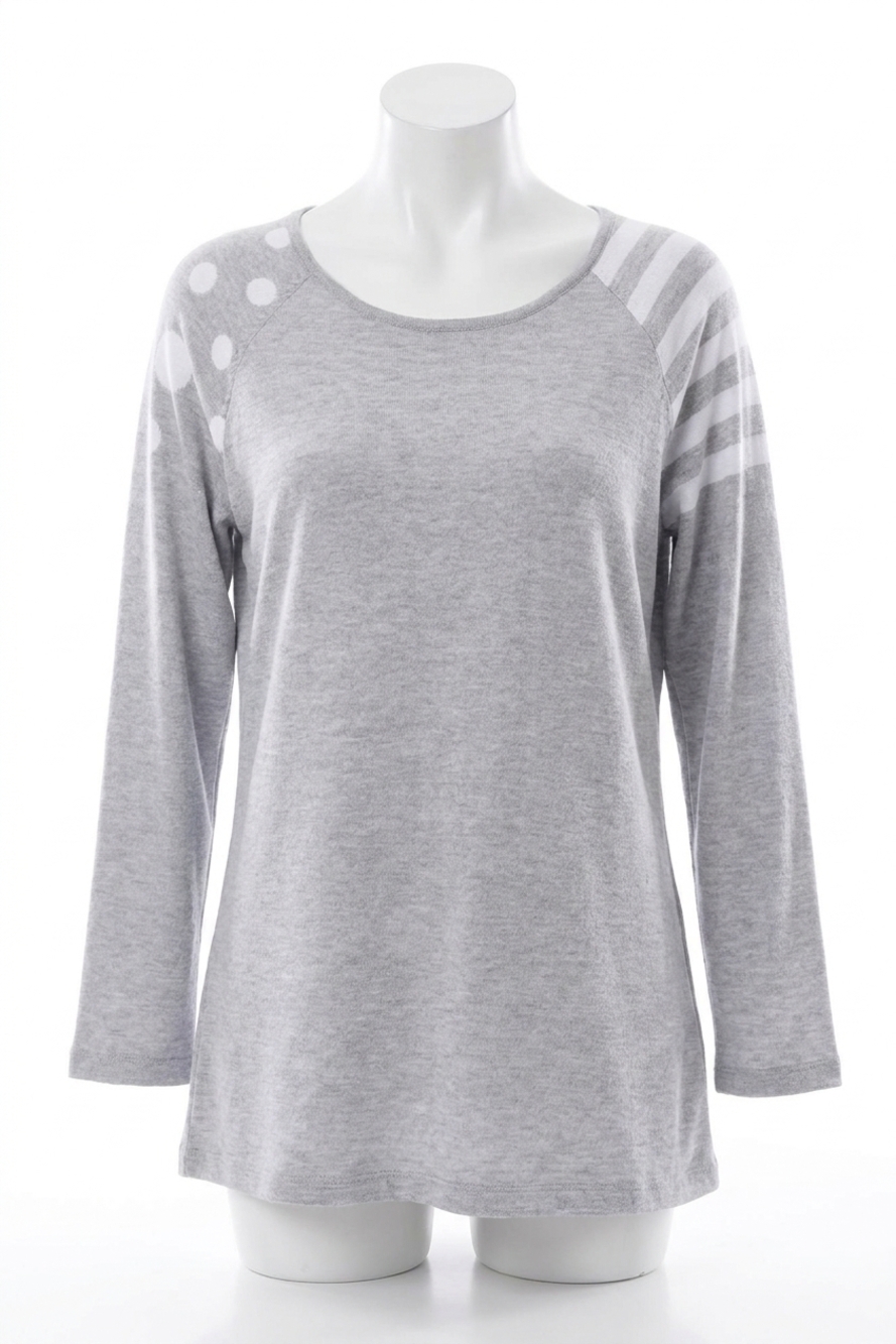NEW ANGEL dot stripe scoop top in silver/white